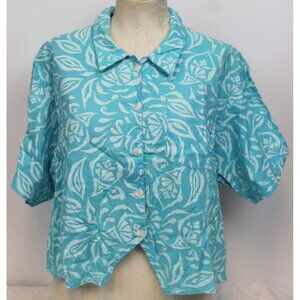VTG 80s Lemon Clothing Co Shirt Collar Button Blue Tropical Beach Flower sz Lg